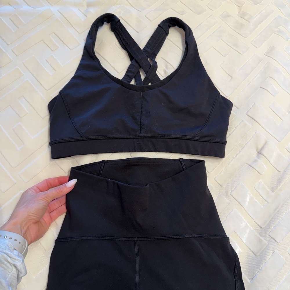 Lululemon Black Crisscross Strappy Sports Bra and High-Waist Leggings Set